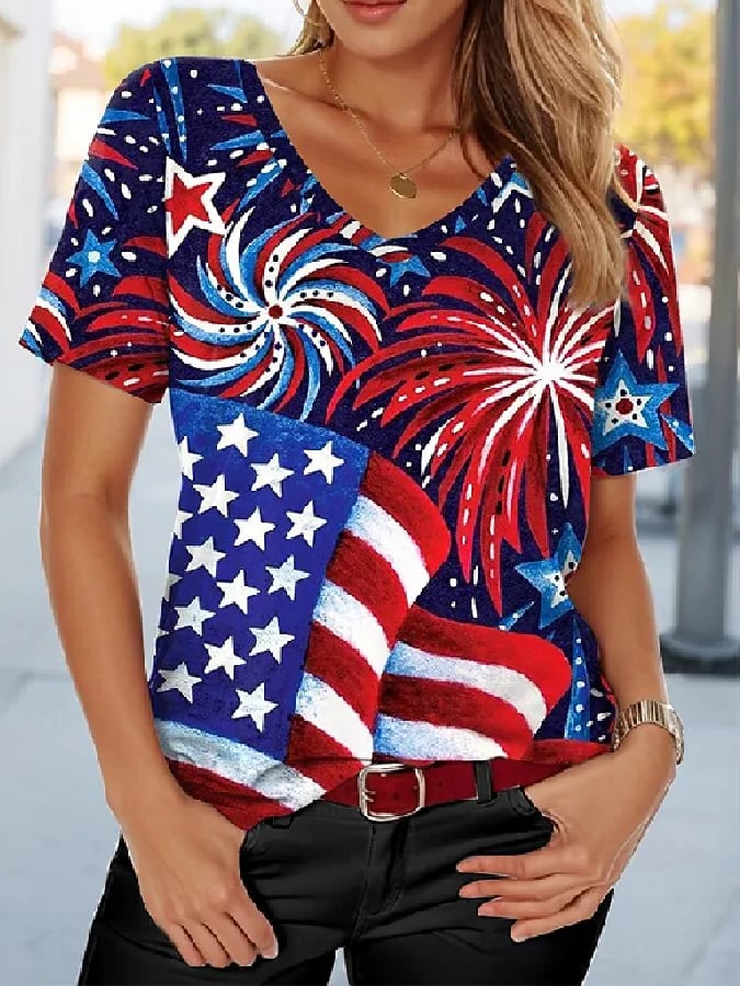 Women'S Casual American 250th Anniversary Printed Short-Sleeve T-Shirt