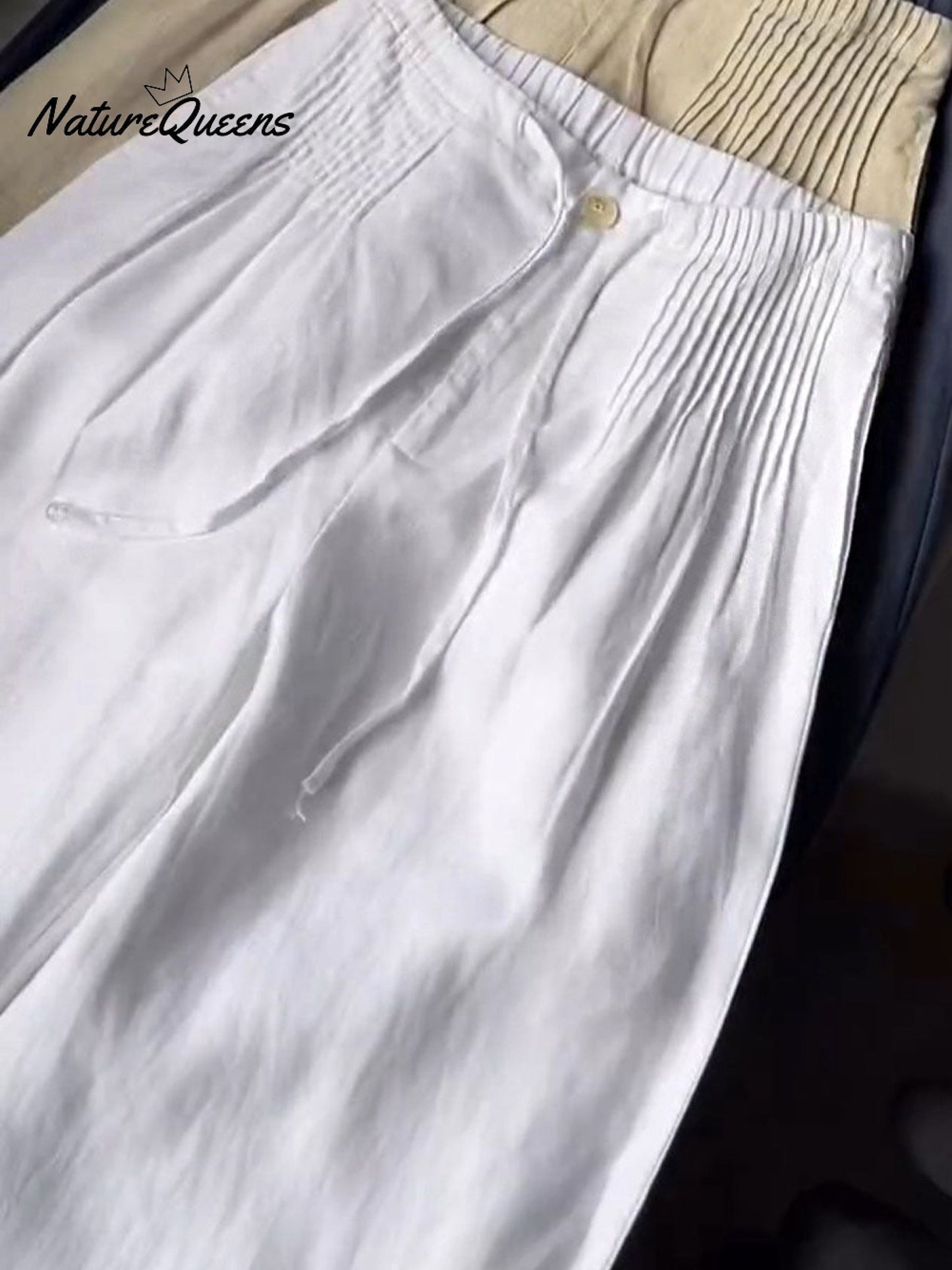 đŸ”¥Limited time promotion Women's Solid Color Pleated Drawstring Casual Cotton and Linen Wide Leg Pants
