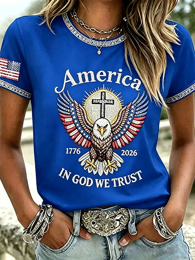 Women'S America Flag Printed Casual T-Shirt