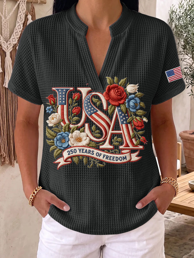 Women's 250th Anniversary of the United States Printed Waffle Top