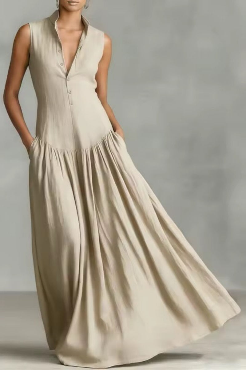 Women's Minimalist Linen Blend Sleeveless Maxi Dress