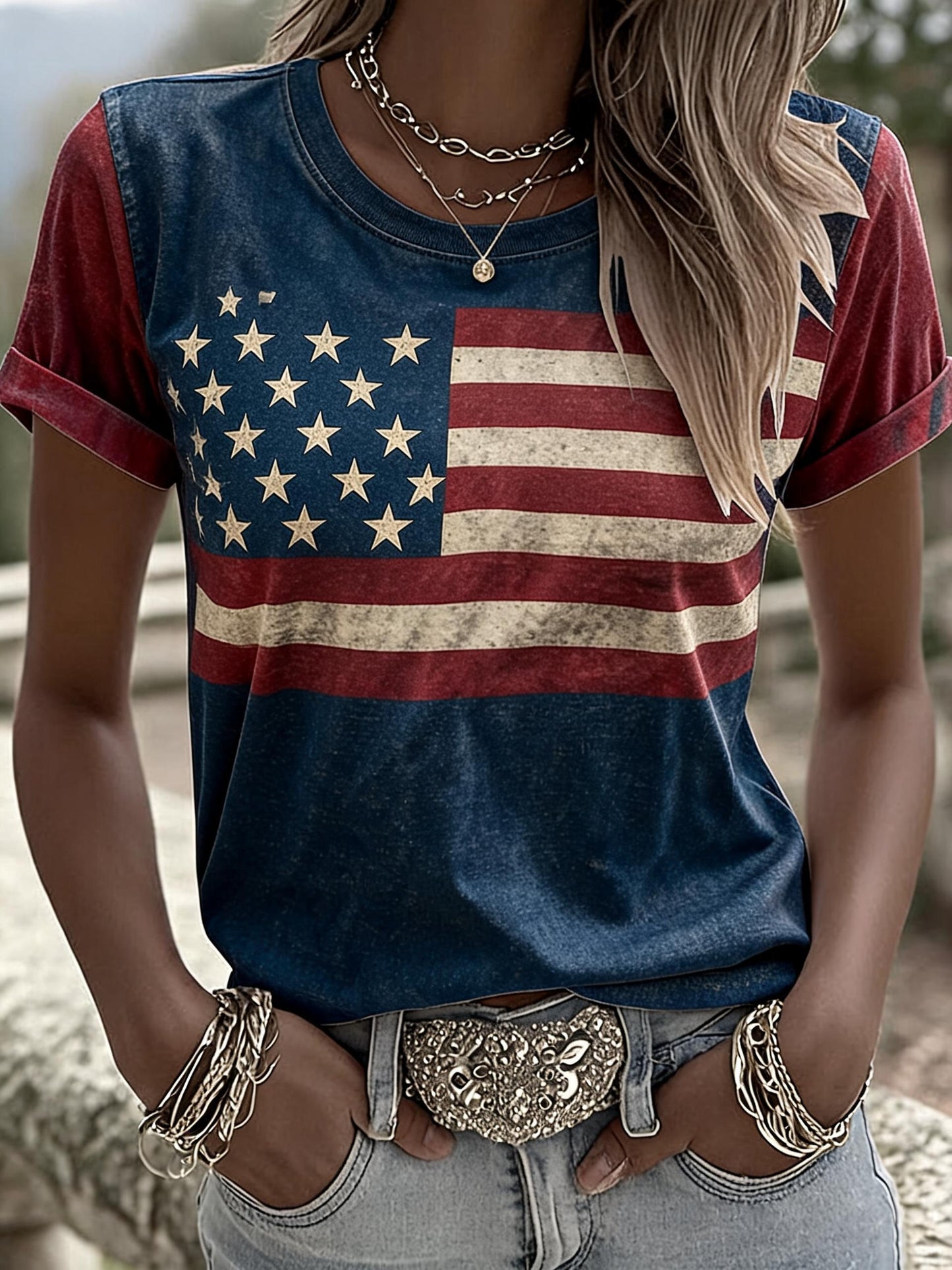 Women'S Anniversary Flag Printed Casual T-Shirt