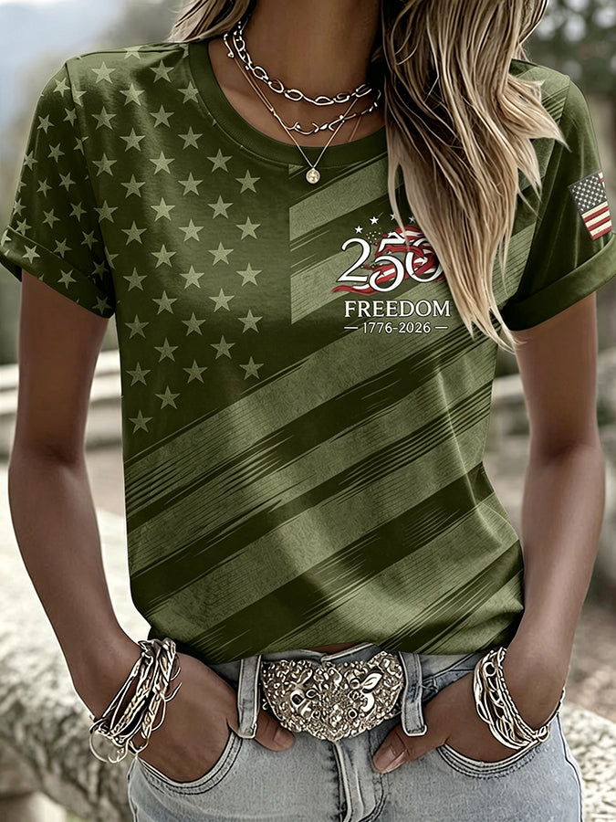 Women'S America Flag Printed Casual T-Shirt
