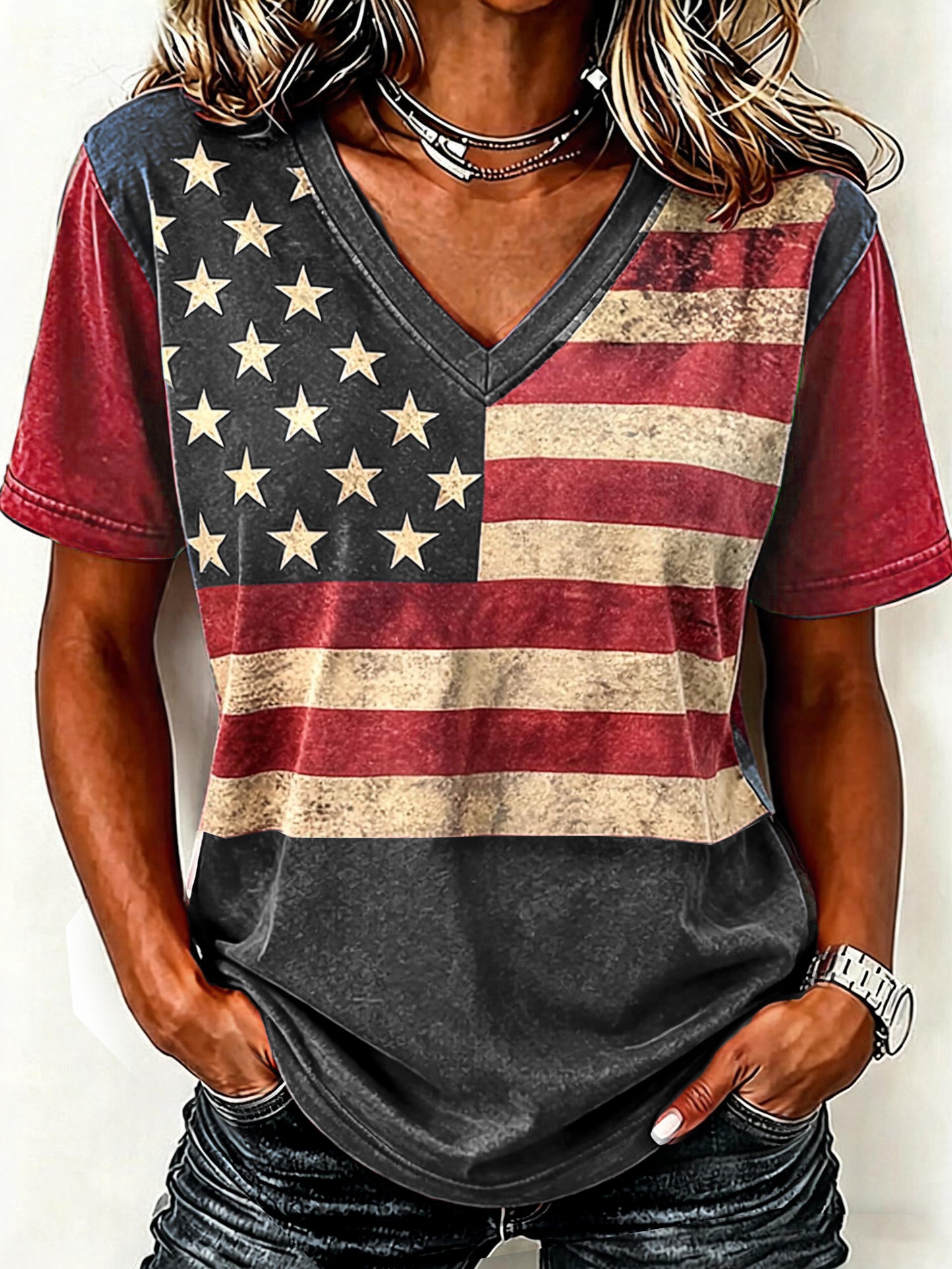Women'S Anniversary Flag Printed Casual T-Shirt
