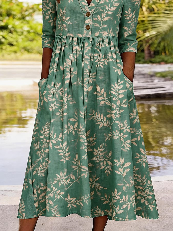 Women's Casual V-Neck Printed Dress