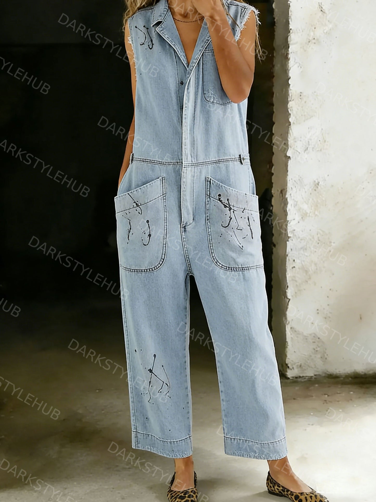 Women’s Cotton One Piece Shirt Denim Jumpsuit