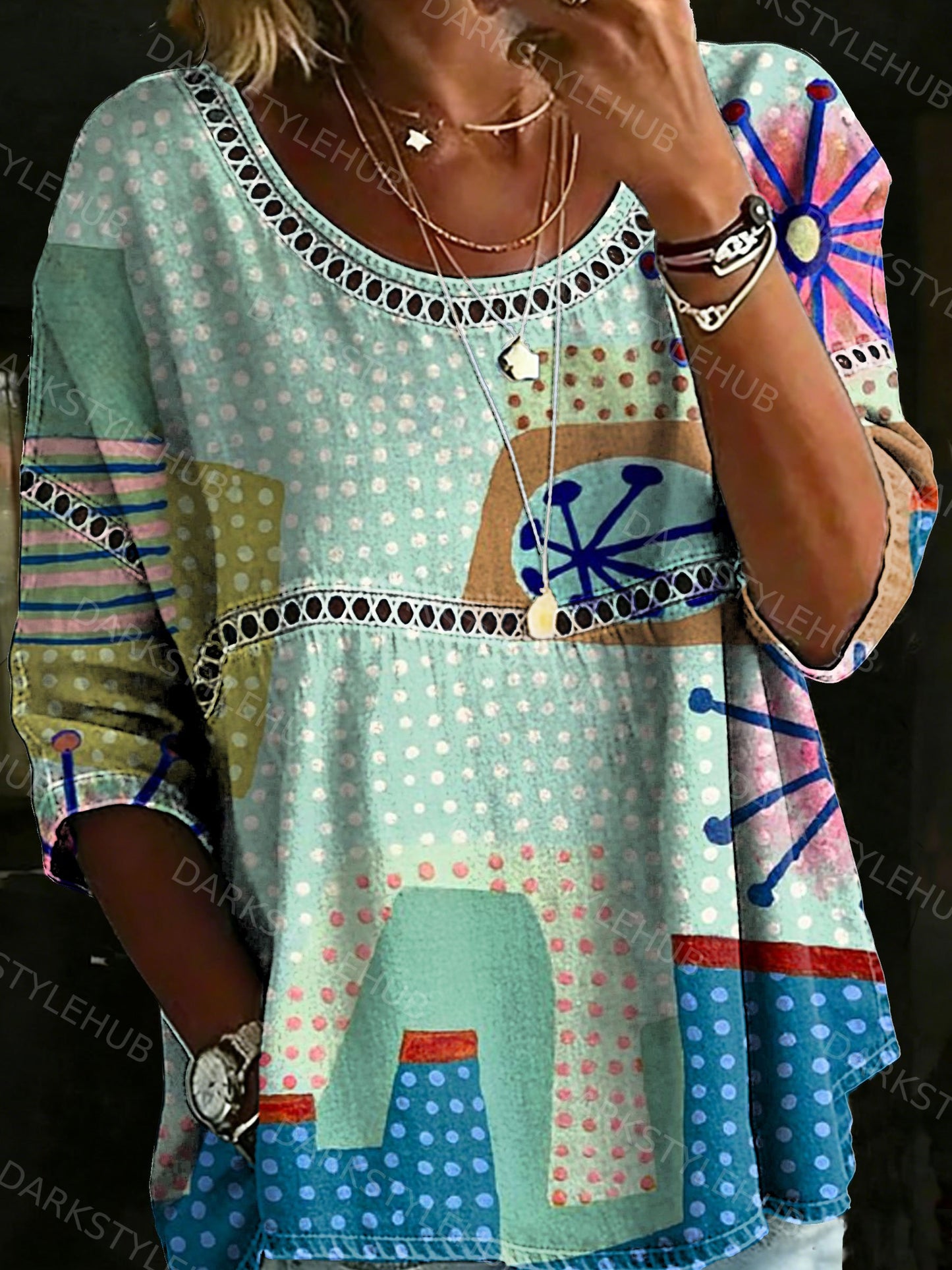 Women's Vintage Abstrct Casual Loose Denim Blouse Shirt