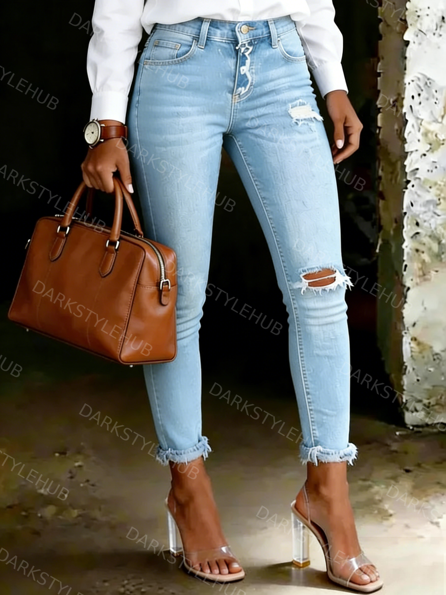 Women's Casual High-Waisted Ripped Skinny Jeans