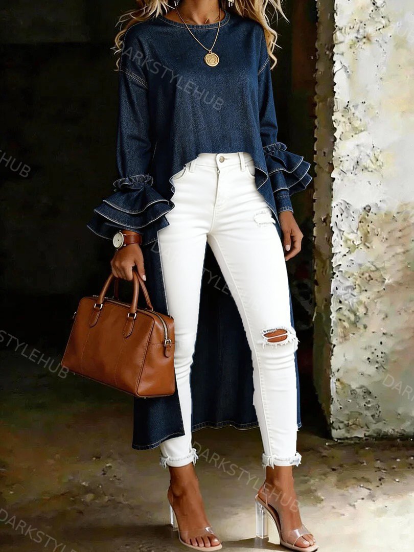 Women's Casual Solid Color Cotton Denim Shirt
