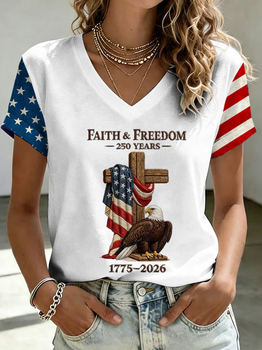 Women's Faith and Freedom 250 Years Print Casual T-Shirt