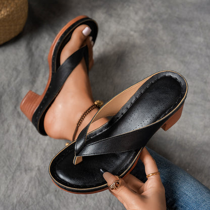 Women's Fashion Split Toe Design Outdoor Beach Non-Slip Thick Wedge Slippers