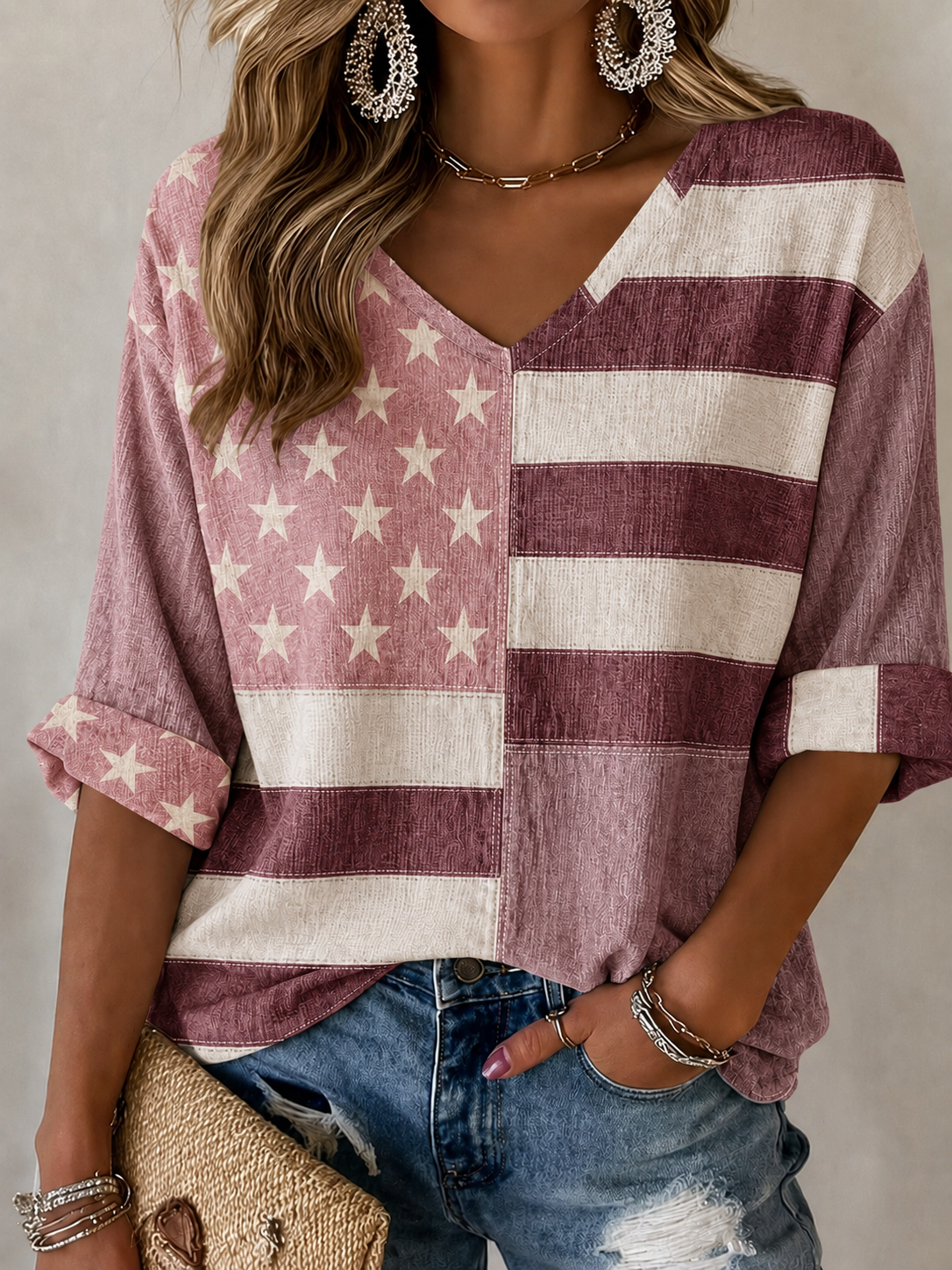 Women'S Retro Independence Day Art Printed Casual T-Shirt