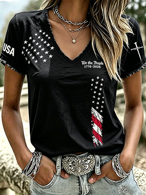 Women'S America Flag Print Casual T-Shirt
