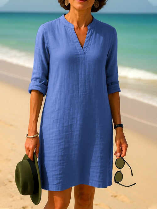 Women Plain Spring/Fall Dress V Neck Long Sleeve A-Line Dress