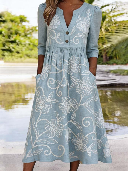 Women's Casual V-Neck Printed Dress