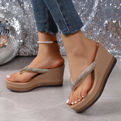 Women's Stylish Sparkling Rhinestone-Embellished Platform Sandals Slippers