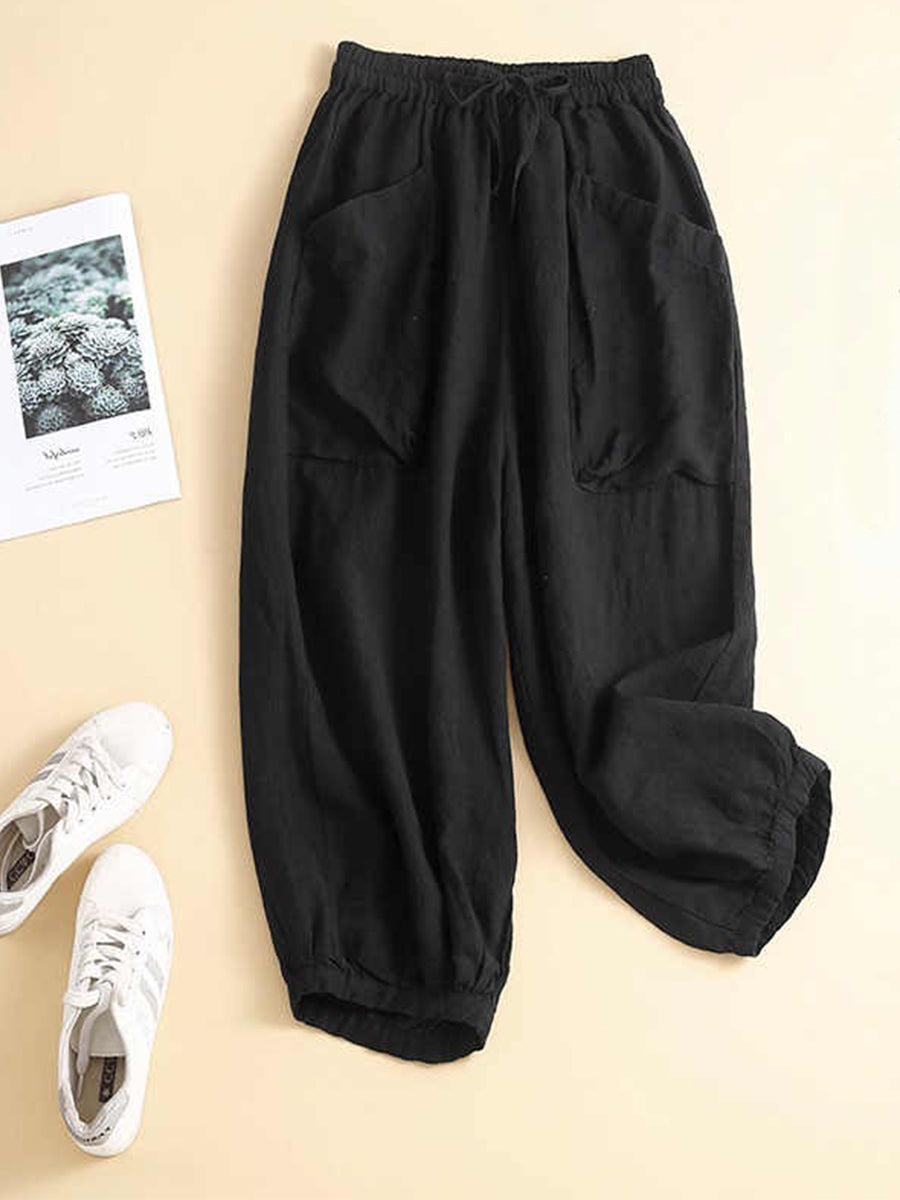 Women's Cotton And Linen Casual Cropped Pants