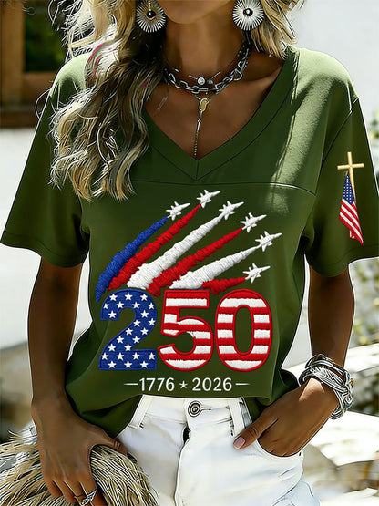 Women'S Retro Independence Day Printed Casual Short Sleeved T-Shirt