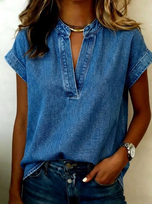 Women's Casual Washed Denim Cotton Top