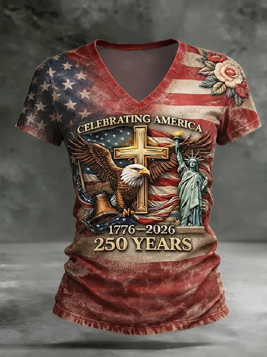 Women'S Casual T-Shirt With American 250th Anniversary Print