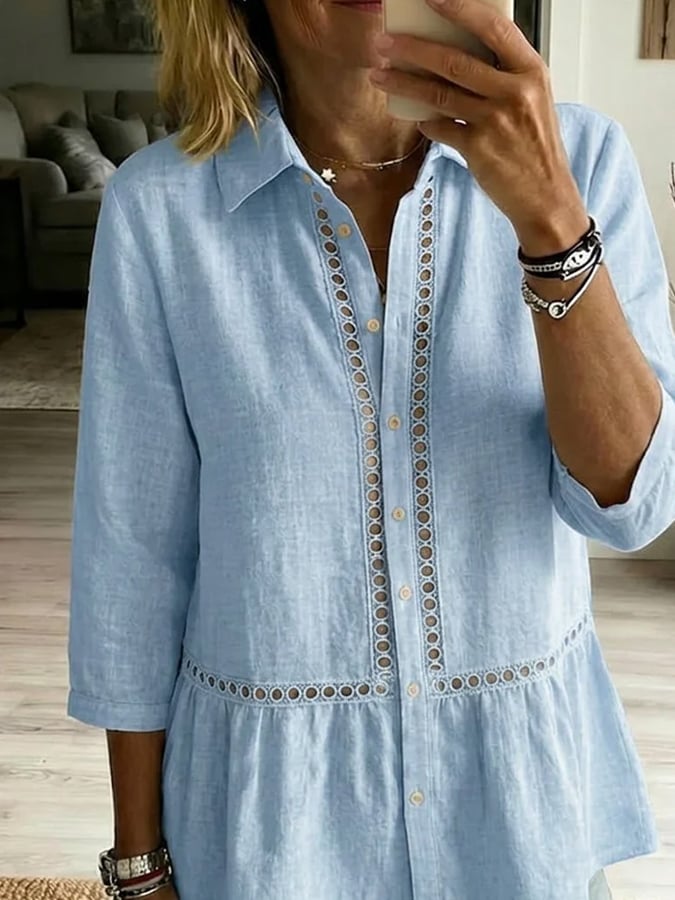 Women's Casual Embroidered Short-Sleeve Cotton-Linen Top