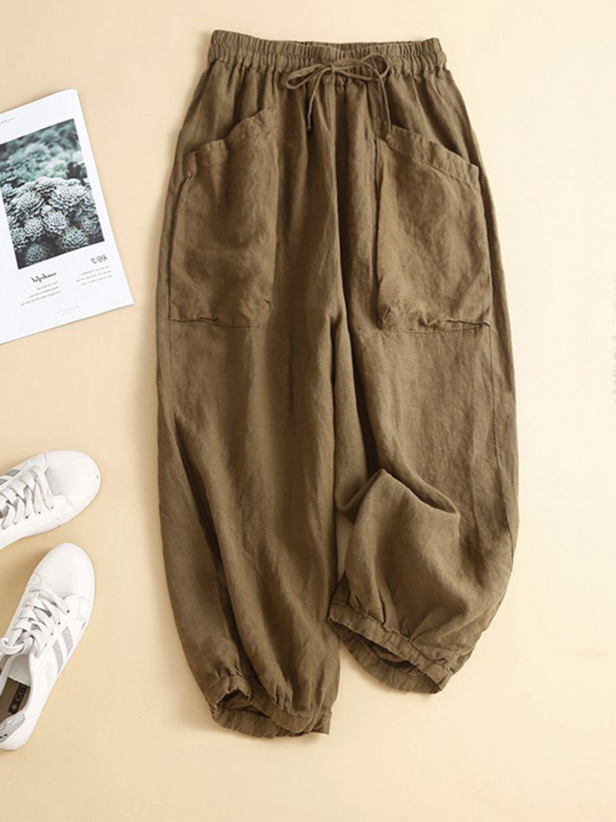 Women's Cotton And Linen Casual Cropped Pants