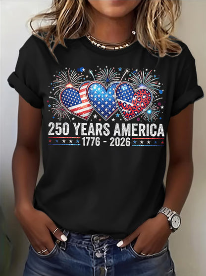 Women's Casual USA 250th Celebration Print Short Sleeve T-shirt
