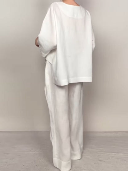 Women'S Casual Solid Color Irregular Cotton And Linen Suit