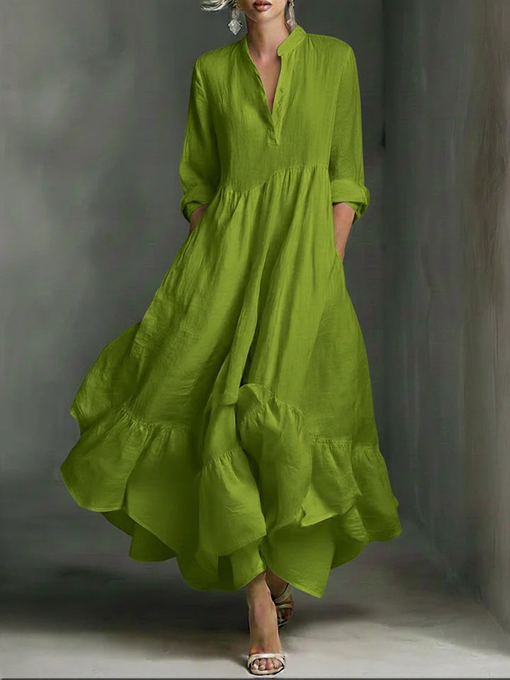 Women's White Long-sleeved Ruffled Maxi Dress