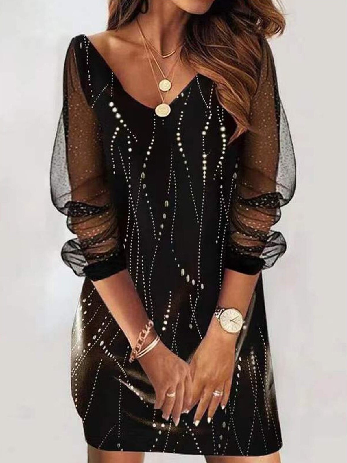 Women's Butterflies Print Sequin Mesh Dress