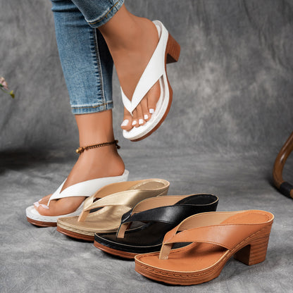 Women's Fashion Split Toe Design Outdoor Beach Non-Slip Thick Wedge Slippers