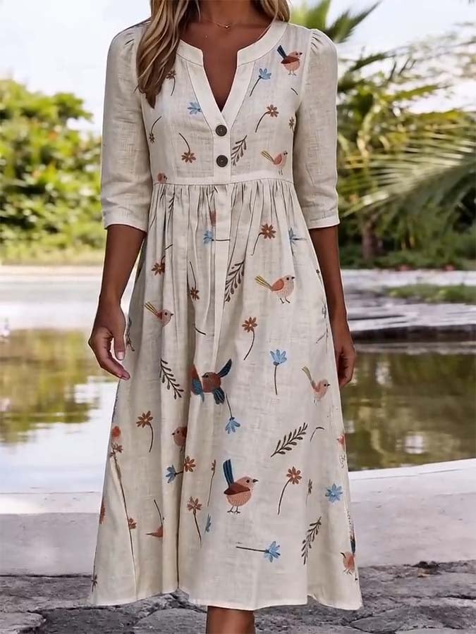 Women's Casual V-Neck Printed Dress