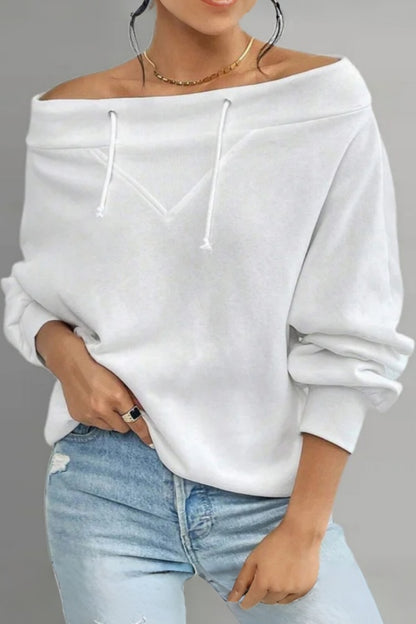 Women's Casual Off Shoulder Drawstring Batwing Sleeve Sweatshirt