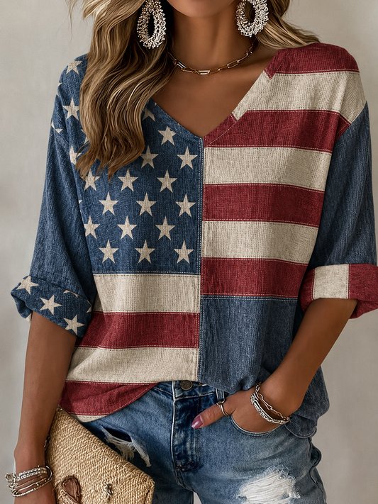 Women'S Retro Independence Day Art Printed Casual T-Shirt