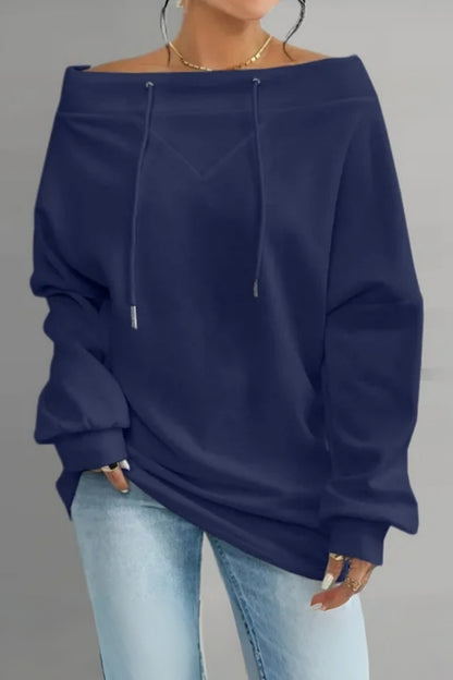 Women's Casual Off Shoulder Drawstring Batwing Sleeve Sweatshirt