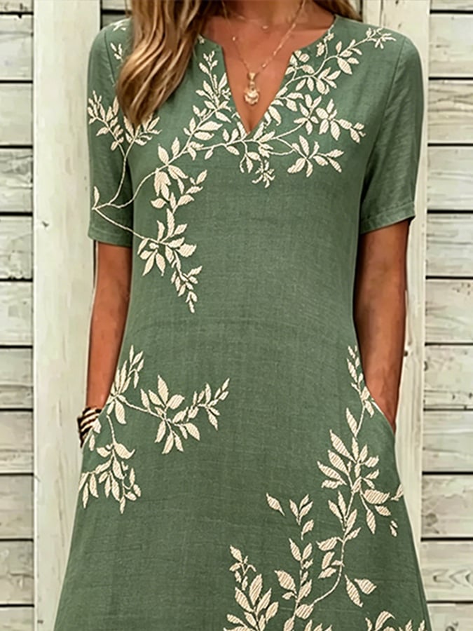 Women's Casual V-Neck Short-Sleeve Printed Dress