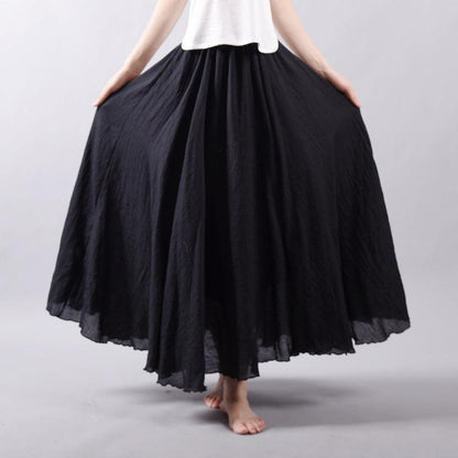 15 Colors Cotton&Linen Casual Solid Elastic A-line Skirts