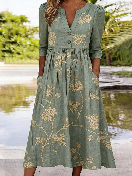 Women's Casual V-Neck Printed Dress