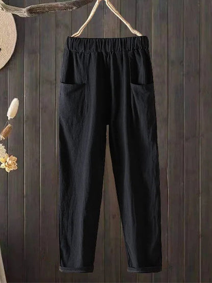 Women's Casual Pure Color Literary Cotton Pants