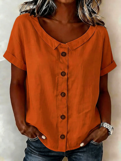 🔥Women's Round-neck Short-sleeve Casual Loose Cotton-linen Tops