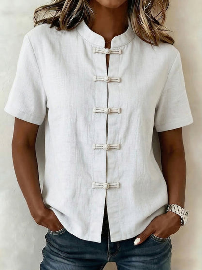 Casual Stand-up Collar Frog Buttons Cotton Linen Shirt