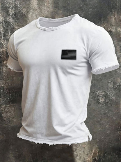 Men'S Retro Style Loose Cuff 100% Cotton Washed And Faded T-Shirt