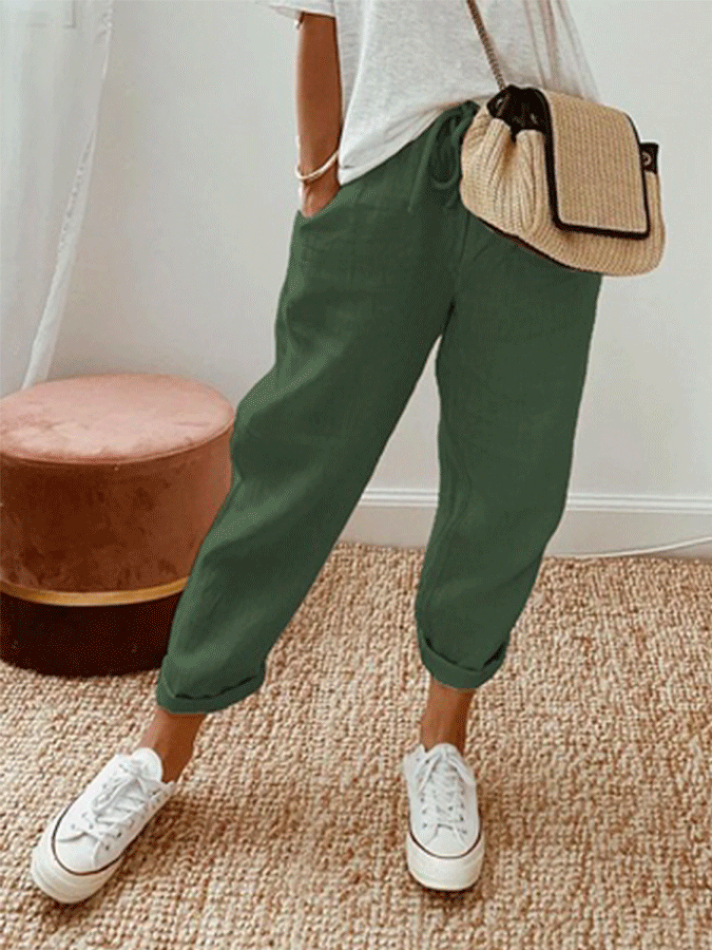 Women's Cotton Linen Solid Color Casual Trousers