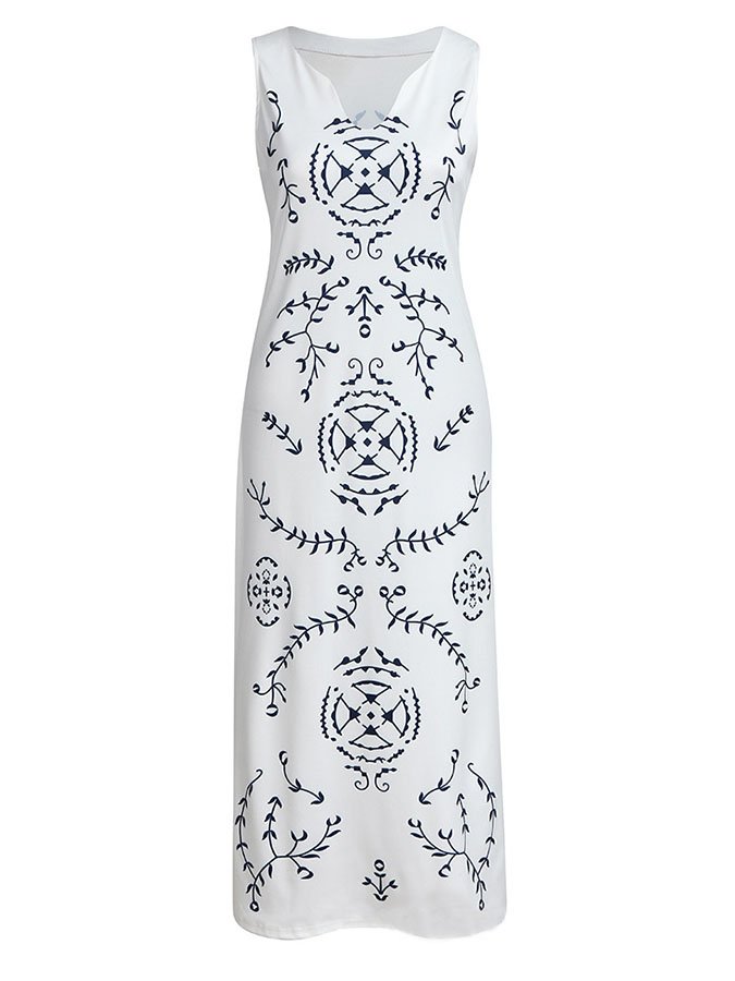 Casual Print Sleeveless V-Neck Dress