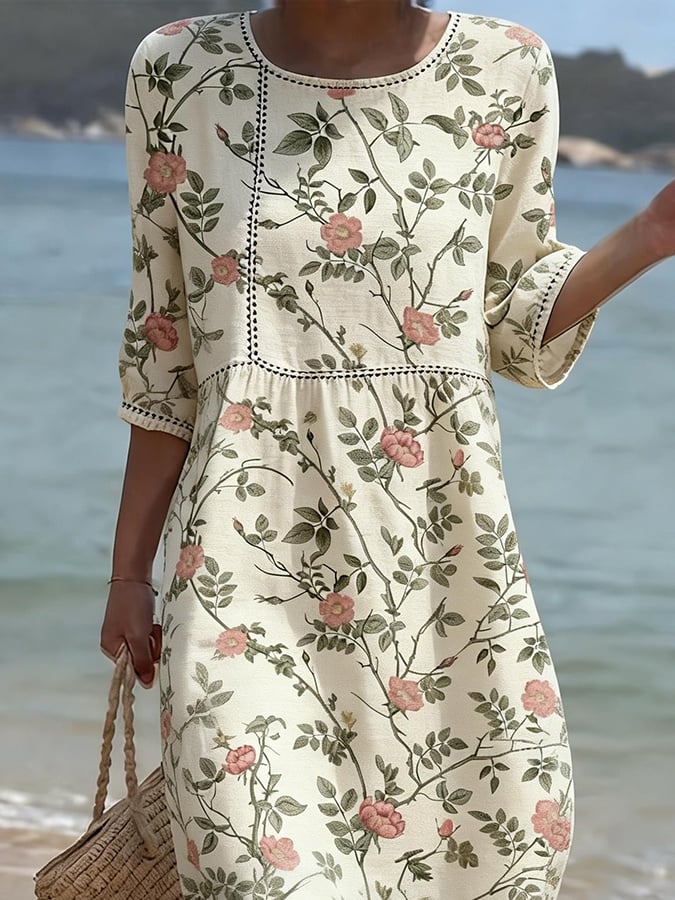 Women's Casual Floral Print Round Neck Dress