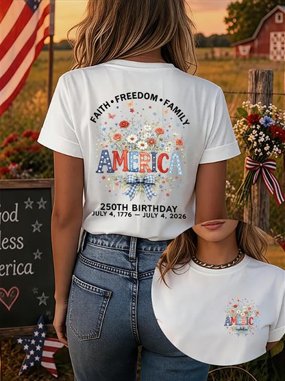 Since 1776, Faith, Liberty, And Family – Women'S 250th Anniversary Of American Faith Print Short-Sleeve T-Shirt