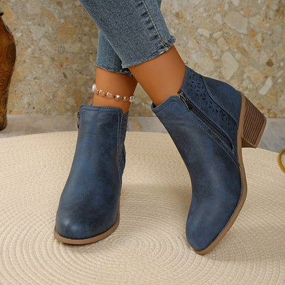 🔥 Women's Chunky Mid-Heel Slip-On Leather Orthopaedic Ankle Boots
