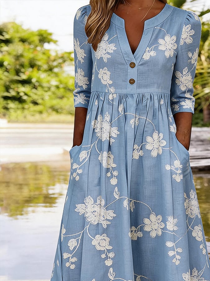 Women's Casual V-Neck Printed Dress