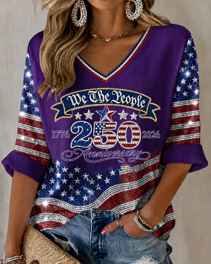 Women'S Retro Independence Day Art Printed Casual T-Shirt