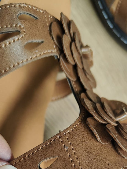 3D Floral Hollow Breathable Casual Velcro Sandals
